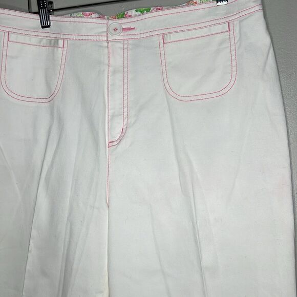 Cappagallo white cotton blend pants with hot pink trim size 16 - Picture 8 of 10